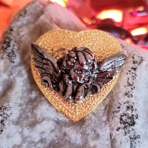 Cherub Angel Heart Brooch Vintage Signed GCI